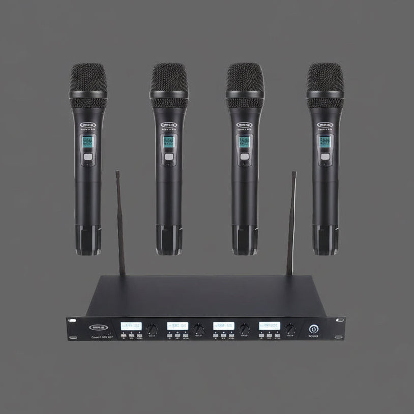 UHF 4 Microphone + Wireless Receiver Pack